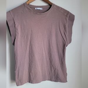 Zara Unisex Size Large Brown Mscle Top T-Shirt Minimalist Classic Grunge